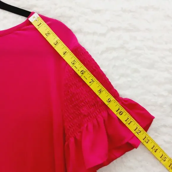 Blouse Rose Red Ruffle Sleeve Romantic Coquette Office Siren Glam Luxe Size XL - Picture 9 of 9